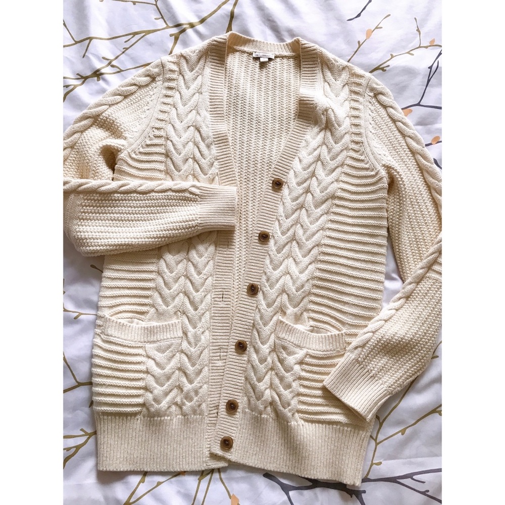 Cream Cable Knit Button Oversized Cardigan